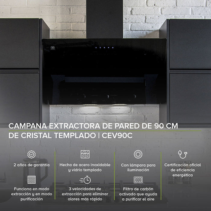 Parrilla de gas 6 quemadores + Campana pared cristal templado 90 cm + Horno eléctrico empotrable para gas natural