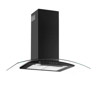 Campana de cocina de pared curva 90 cm en acero inoxidable y vidrio templado - negro
