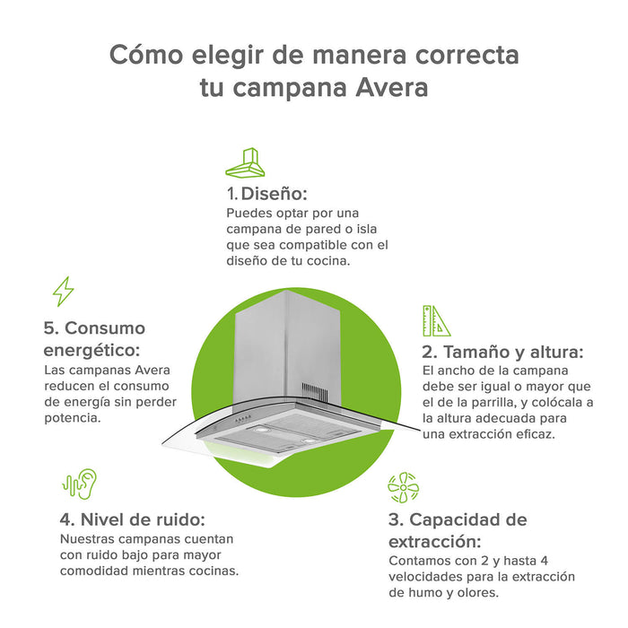 Campana de cocina de isla curva 90 cm acero inoxidable y vidrio templado