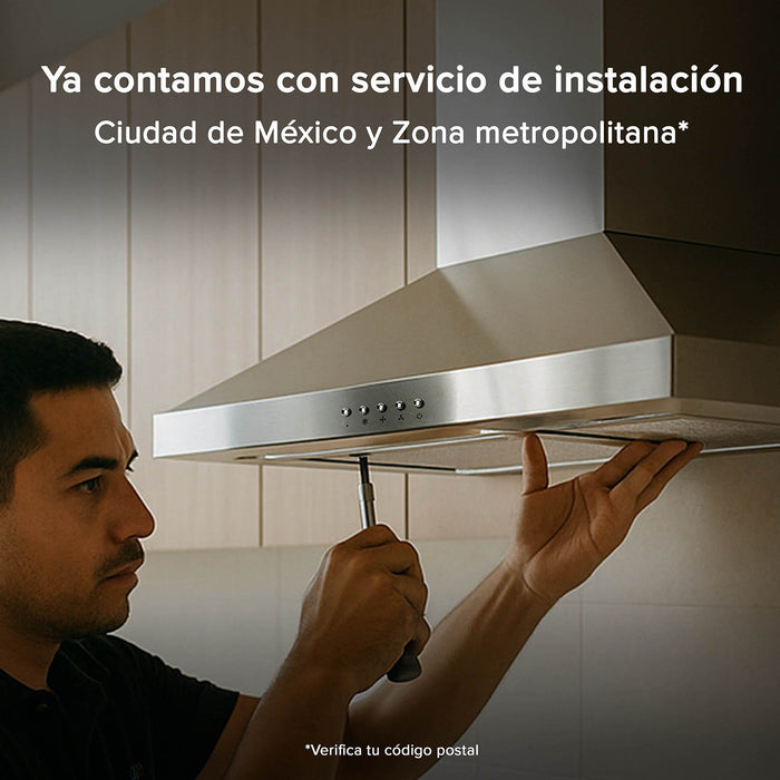 Campana de cocina de isla curva 90 cm acero inoxidable y vidrio templado