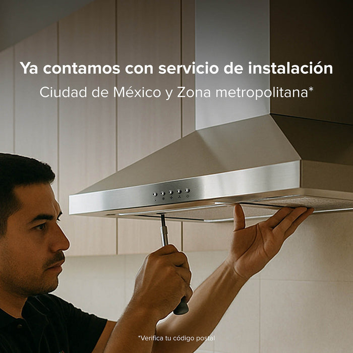 Campana de cocina de isla curva 76 cm acero inoxidable y vidrio templado