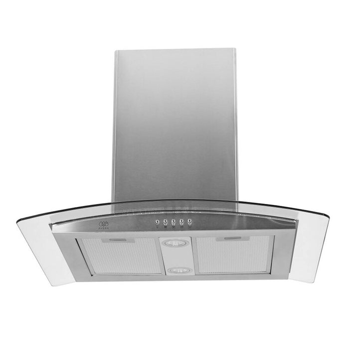 Campana de cocina de isla curva 76 cm acero inoxidable y vidrio templado