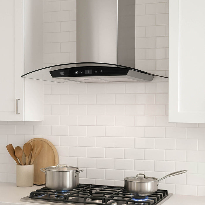 Campana de cocina de pared 90 cm en acero inoxidable y vidrio templado con panel digital