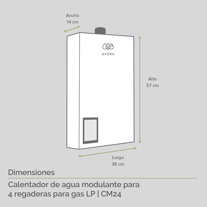 Calentador modulante gas LP 24 L + Presurizador 72 L