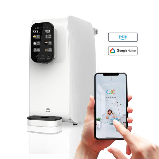 Purificador de agua por ósmosis que se puede controlar desde asistentes del hogar como Alexa o Google Home, o desde la App Avera