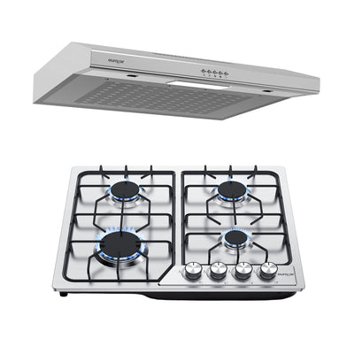 Combo Parrilla de gas 4 quemadores acero inoxidable 59 cm + Campana de pared 60 cm - eurogar