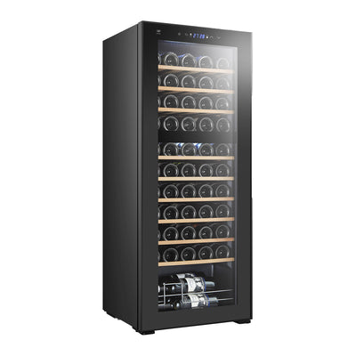 Cava de vinos 55 botellas con doble zona temperatura enfriamiento por compresor y estantes de madera 150 L