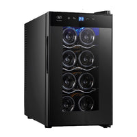 Cava de vinos Avera para 8 botellas con panel touch digital y diseño compacto en color negro elegante.