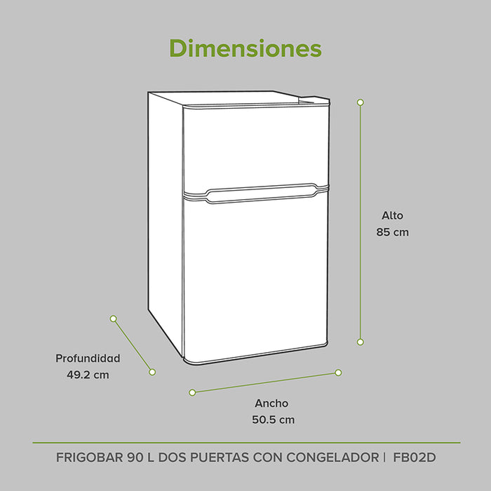Refrigerador frigobar 3.2 pies 90 L dos puertas con congelador
