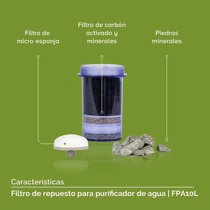 Características del filtro de agua: filtro de micro esponja, filtro de carbón, piedras minerales.