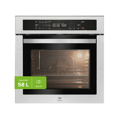 Horno empotrable a gas LP 58 L control táctil con convección, freidora de aire, limpieza a vapor - 14 funciones