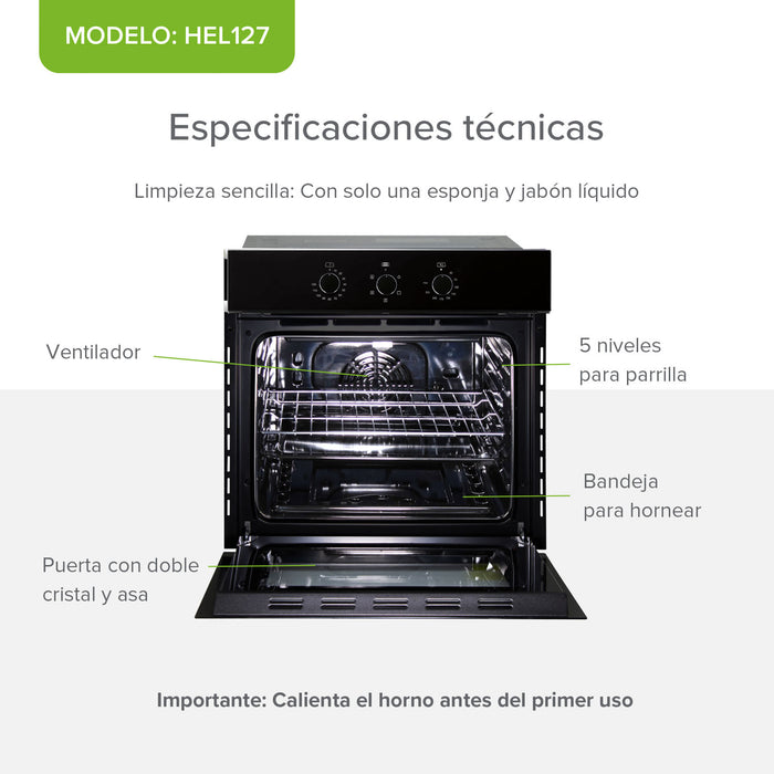 Horno eléctrico empotrable 67 Litros Acero inoxidable y Vidrio Templado