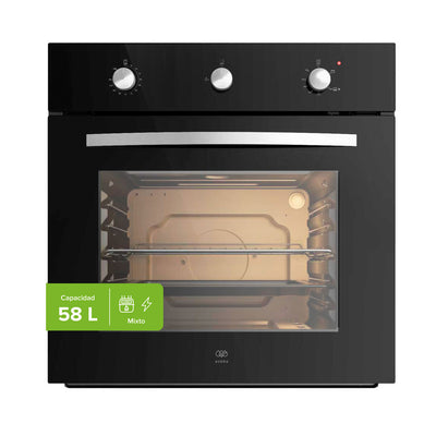 Horno empotrable mixto gas natural con grill eléctrico 58 L 127 V con doble zona de quemadores