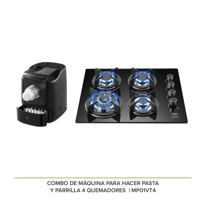 Combo Máquina para hacer pasta + Parrilla de gas de vidrio templado con 4 quemadores