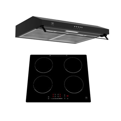 Combo Parrilla de inducción 4 quemadores 59 cm + Campana de pared negra 60 cm