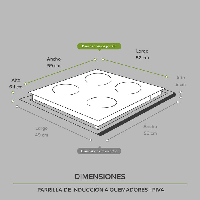Parrilla de inducción 4 quemadores 59 cm con función boost
