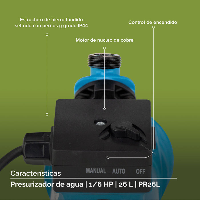 Combo Calentador gas LP 6 L + Presurizador 26 L