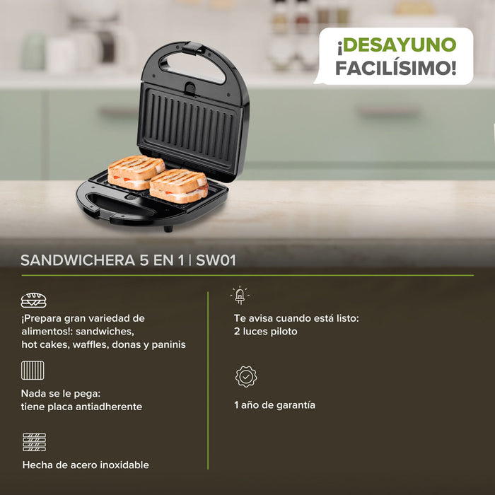 Combo Sandwichera 5 en 1 y Licuadora Portátil con 2 vasos