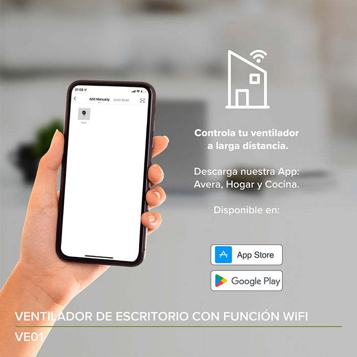 Ventilador de Escritorio Inteligente WiFi de 10" Silencioso, 3 Velocidades y Pantalla Digital