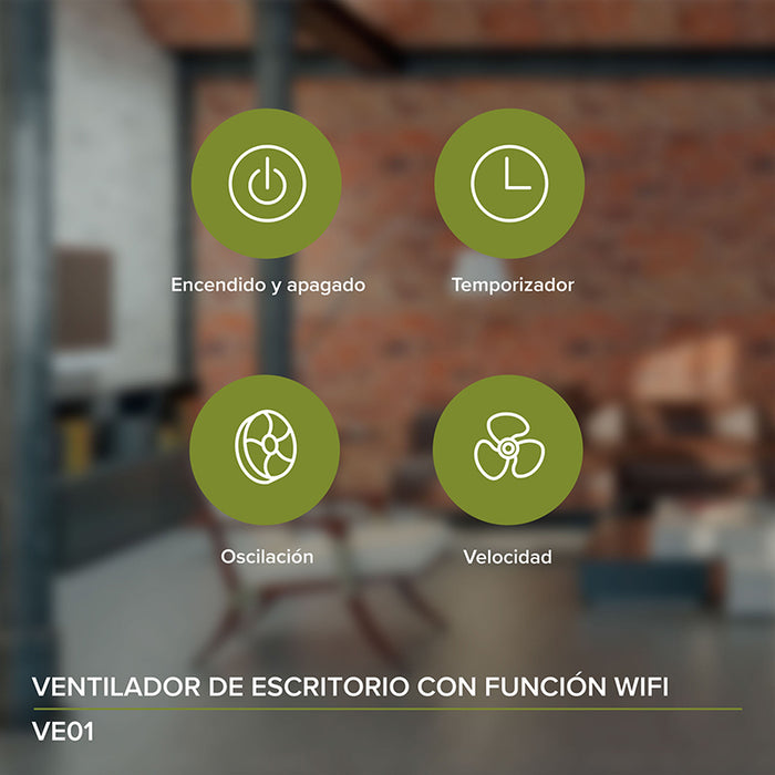 Ventilador de Escritorio Inteligente WiFi de 10" Silencioso, 3 Velocidades y Pantalla Digital