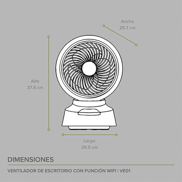 Ventilador de Escritorio Inteligente WiFi de 10" Silencioso, 3 Velocidades y Pantalla Digital