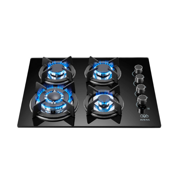 Parrilla de gas 4 quemadores 60 cm en vidrio templado con soporte circular - negro