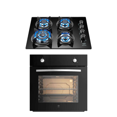 Combo Parrilla de gas 4 quemadores vidrio templado 60 cm + Horno gas LP 58 L