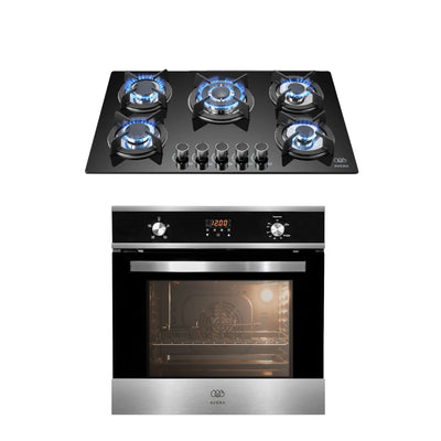 Combo Parrilla de gas 5 quemadores vidrio templado 77 cm + Horno gas LP 58 L