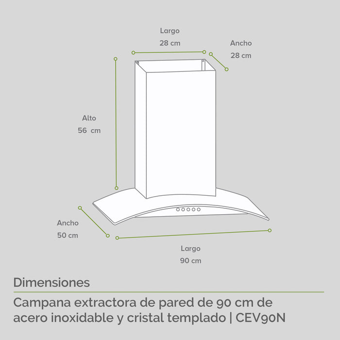 Combo Parrilla de gas 6 quemadores 90 cm + Campana de pared 90 cm con vidrio templado - negro